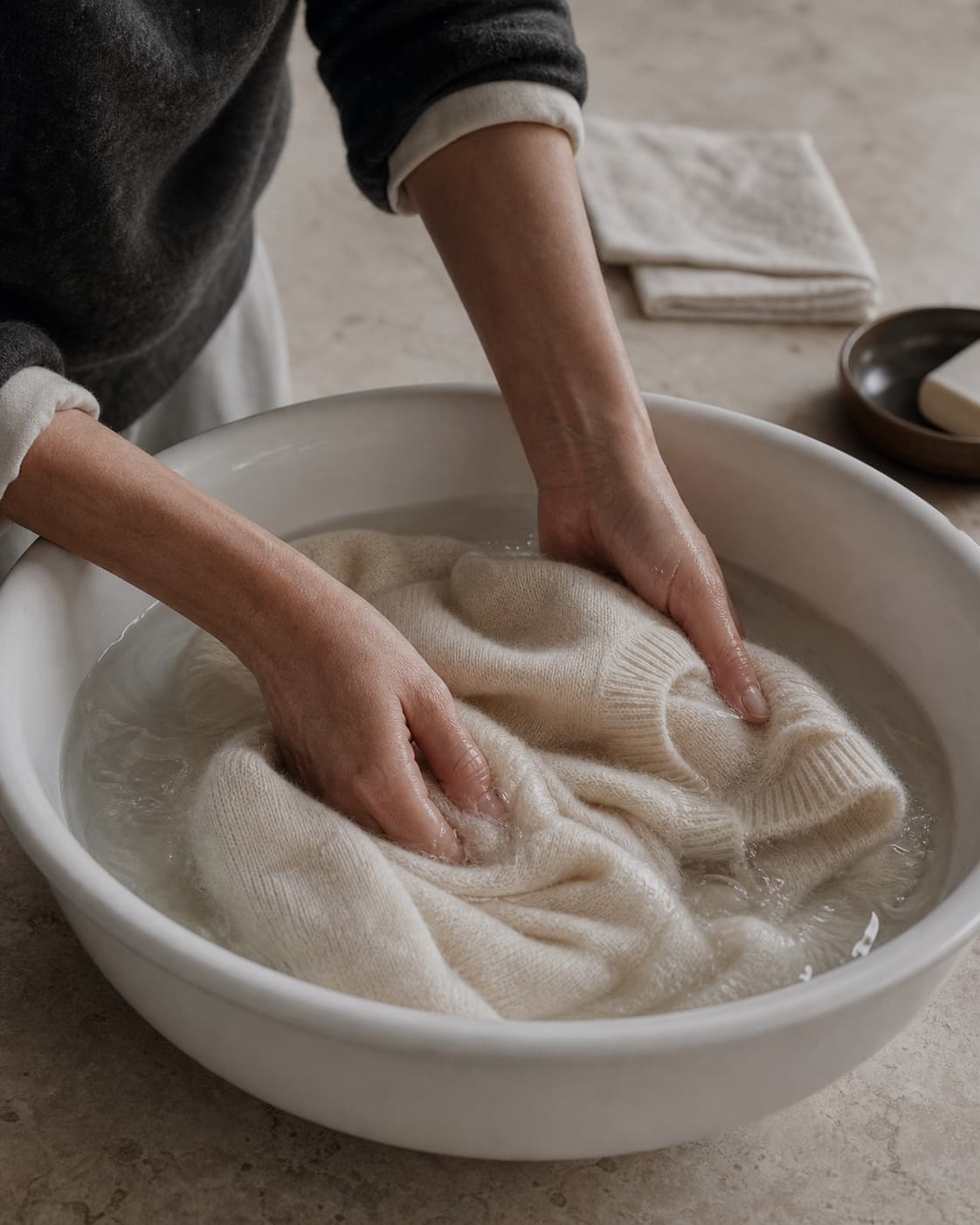 Gentle hand washing for fine knitwear